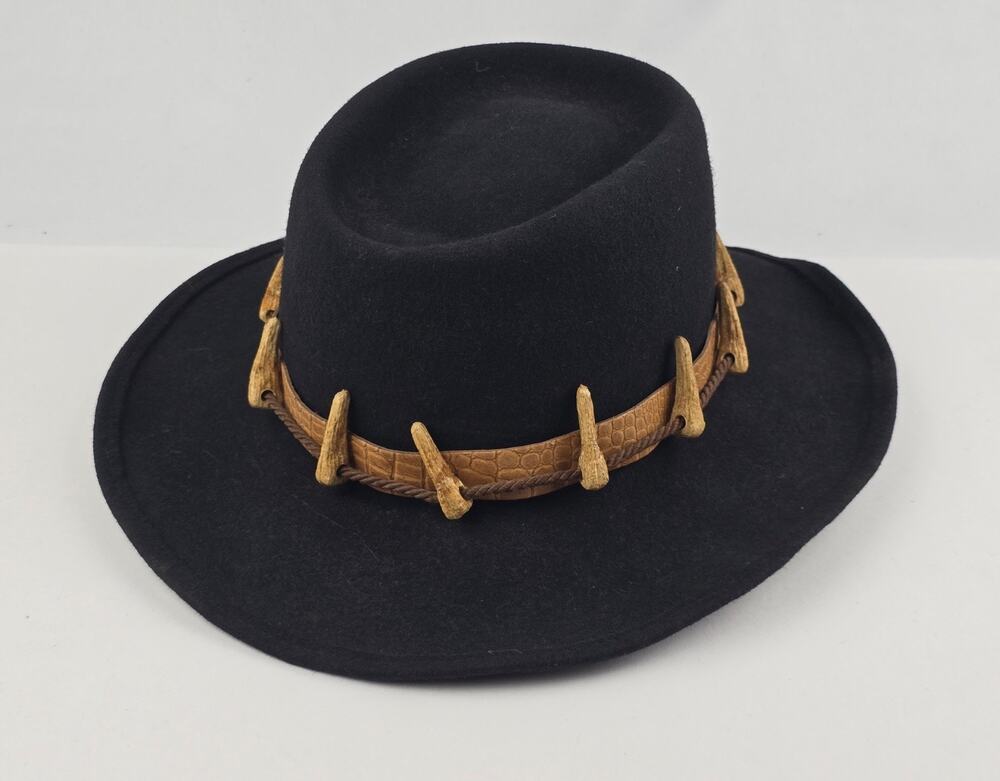 Vintage Crocodile Dundee Hat Black 100% Wool Men's Size Medium USA made